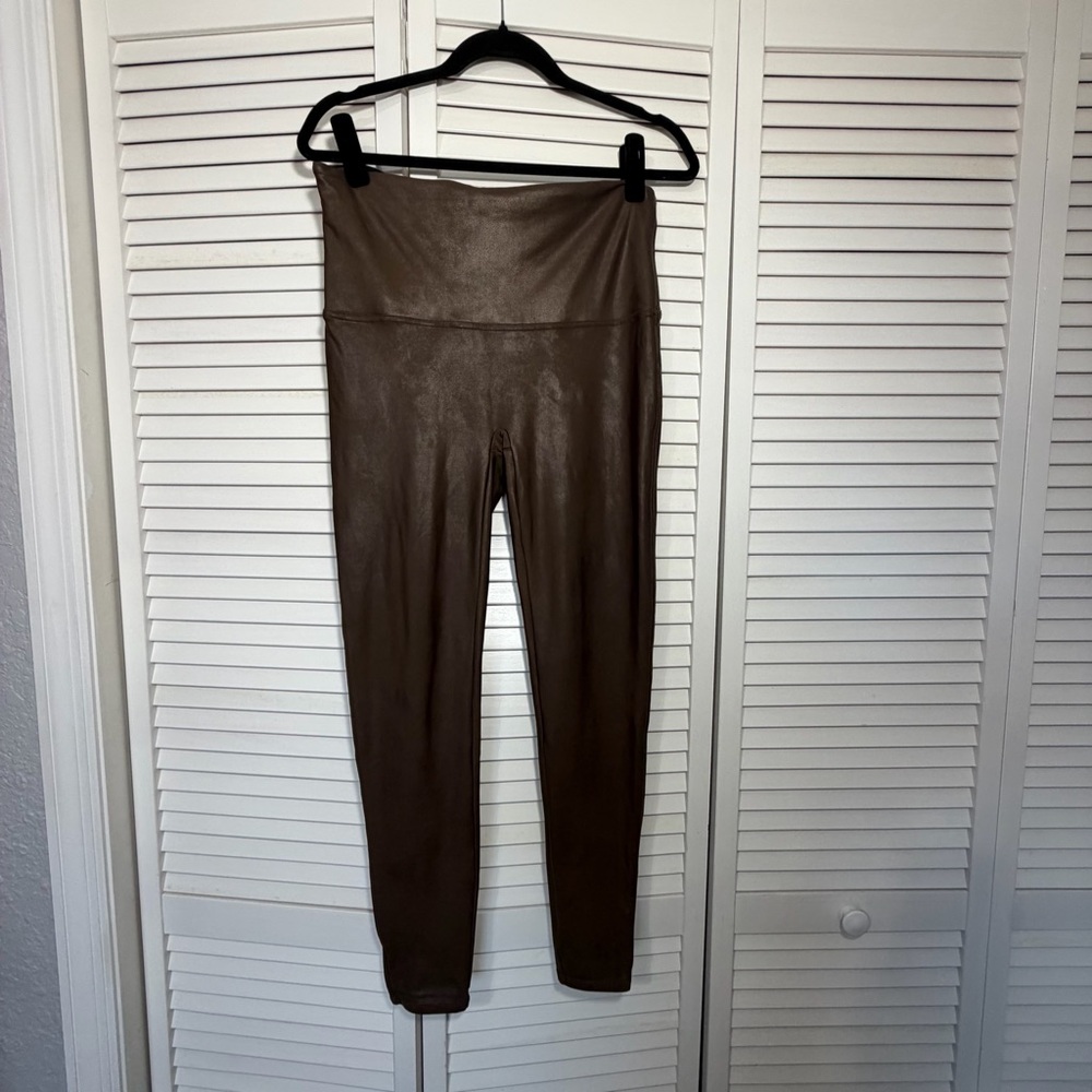 SPANX Faux Leather Leggings | 1X | Brown High Rise | Flawed
